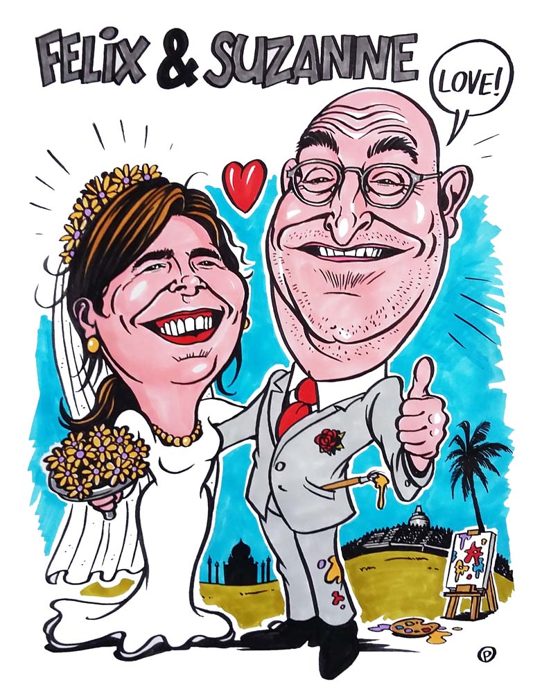 Karikatuur van bruidspaar