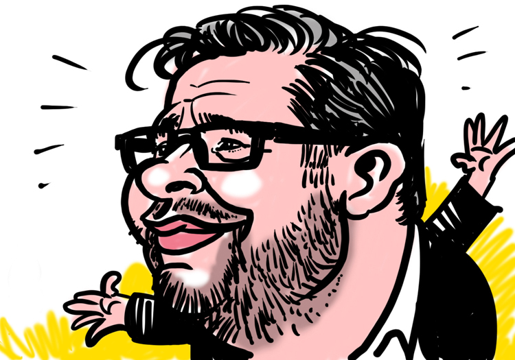 Karikatuur van man met bril en baard