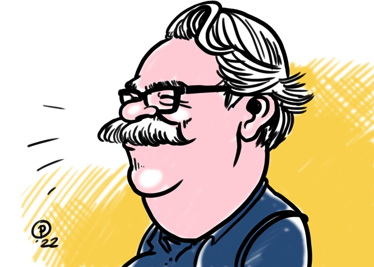 Karikatuur van man met witte snor