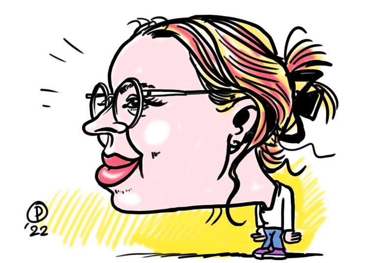 Karikatuur van vrouw met bril